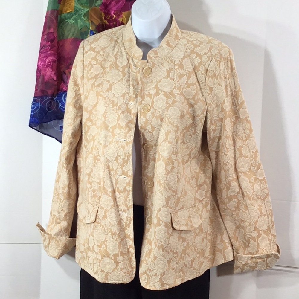 Qvc Gold/Cream Brocade Button Up Jacket Nwt S — image 2 of 8